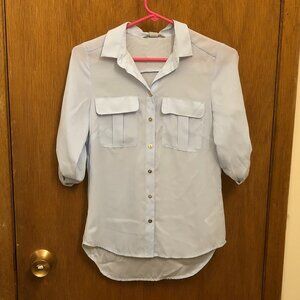 H&M sheer blue button down blouse